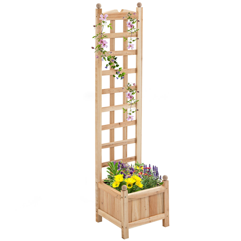 Leoglint Wooden Raised Garden Trellis Bed with Trellis, Outdoor Planter Box with Drainage Crevices for Climbing Vine Plants Flowers, 12" x 12" x 49"