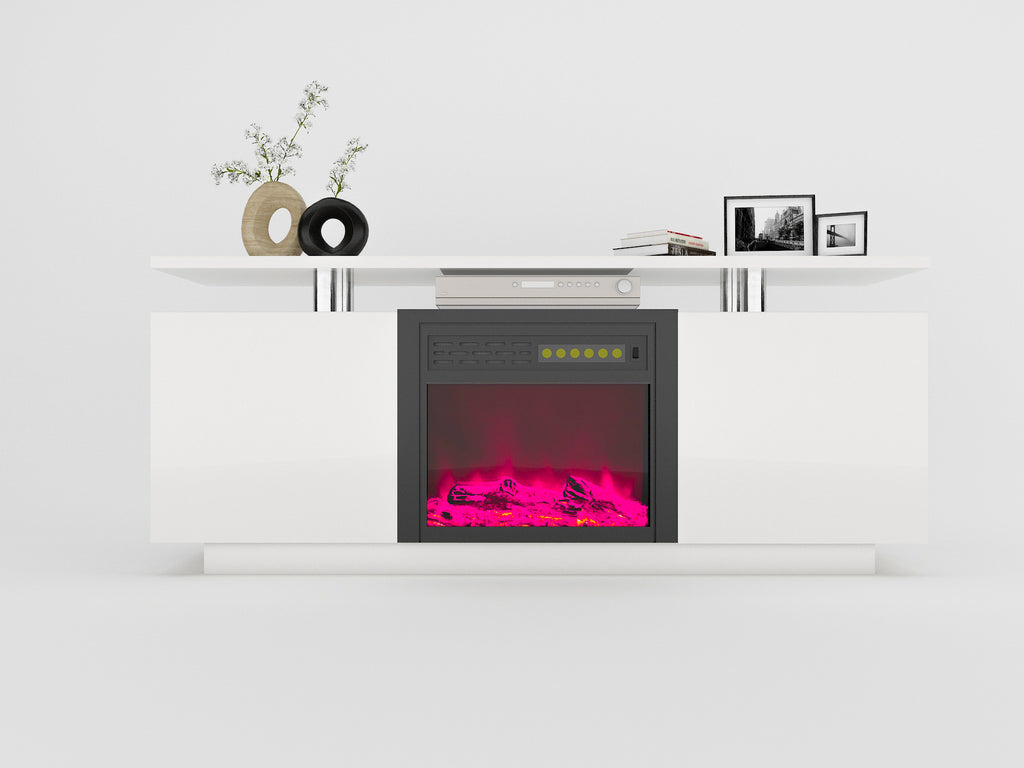 Leoglint 160CM high gloss TV cabinet tv stand unit with fireplace ,have heat and flame color changes