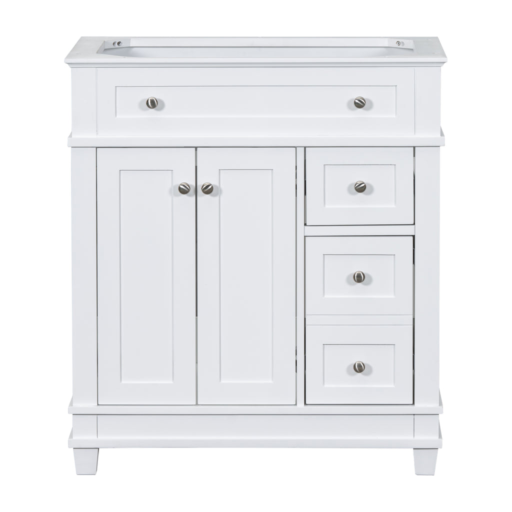 Leoglint 30" Bathroom Vanity Cabinet without Sink, Free Standing Vanity with 2 Drawers& Soft Closing Doors, Solid Wood Frame Bathroom Cabinet, White (NOT INCLUDE SINK)