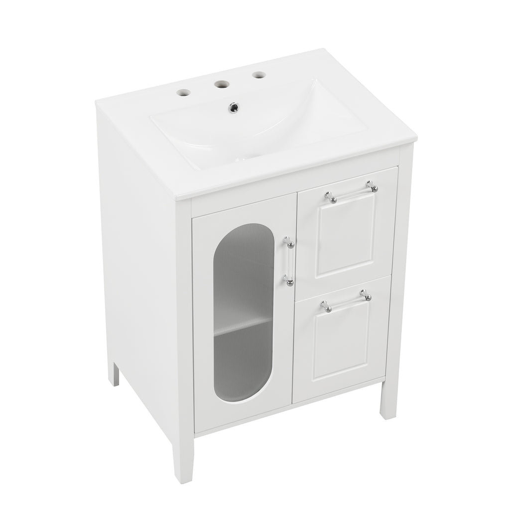 Leoglint 24" Bathroom Vanity with Sink, Bathroom Vanity Cabinet with Two Drawers and Door, Adjustable Shelf, Solid Wood and MDF, White