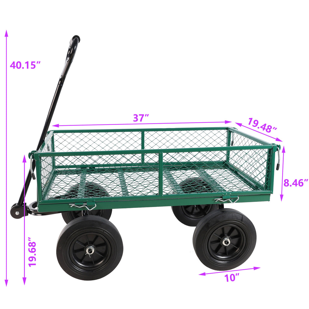 Leoglint (Green solid wheels wagon cart) Solid wheels Tools cart Wagon Cart Garden cart trucks  make it easier to transport firewood