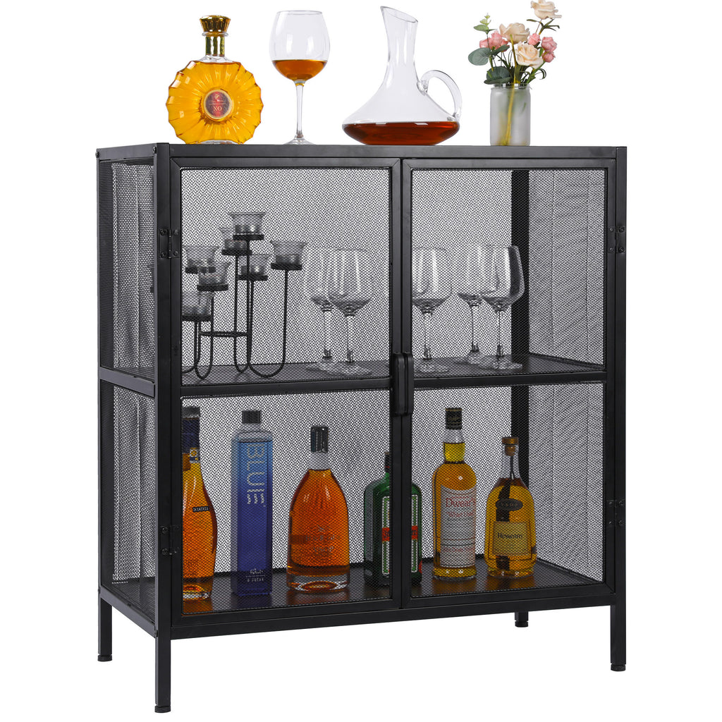 Leoglint Sideboard Buffet Kitchen Storage Cabinet with Mesh Doors and Shelves, Wine Liquor Cabinet, Cupboard Console Table, 31.5W x 15.75D x 34.3H, Black/Antique