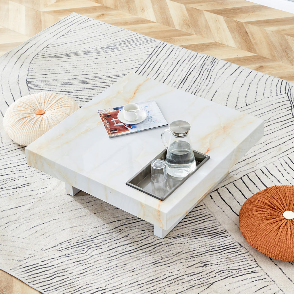 Leoglint A modern and practical coffee table with imitation marble patterns, made of MDF material. The fusion of elegance and natural fashion 31.4"* 31.4"* 12 "