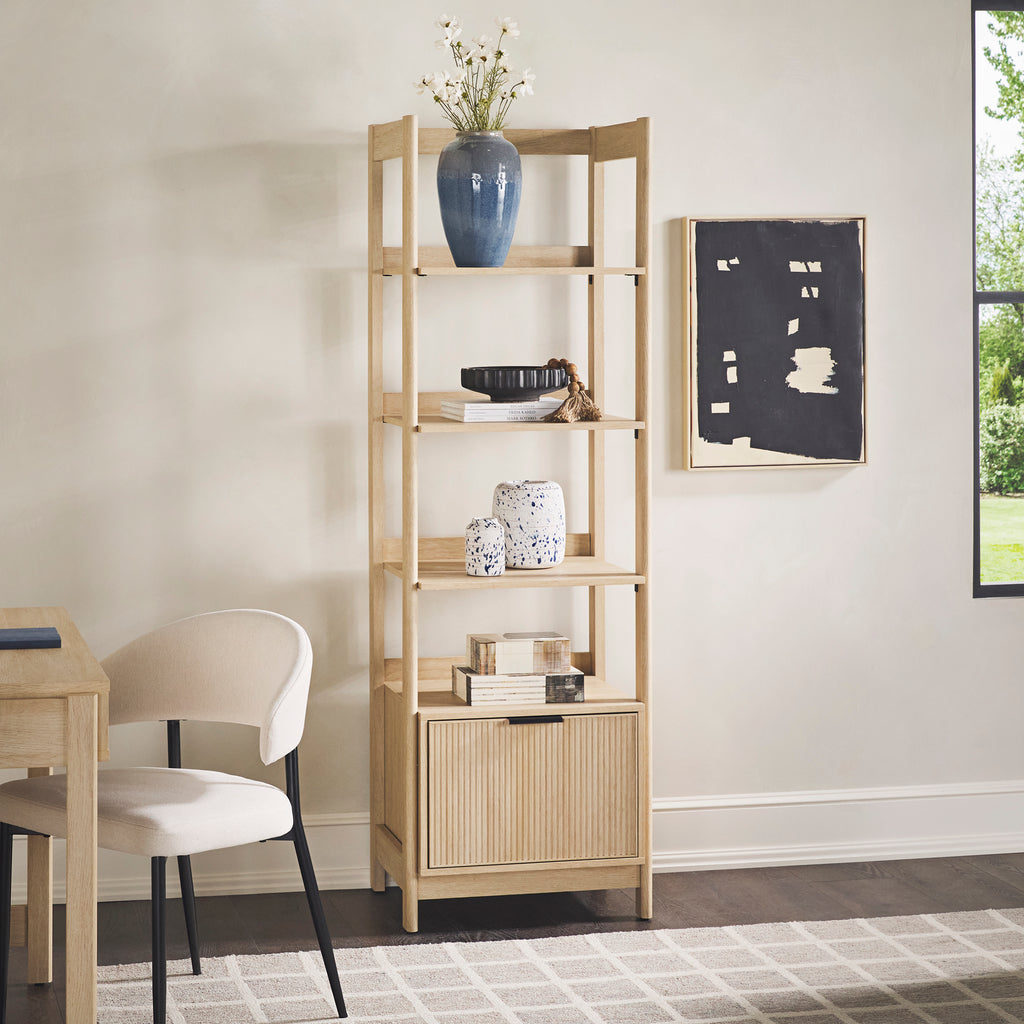 Leoglint Transitional Narrow Bookshelf with Drawer on Bottom - Oak