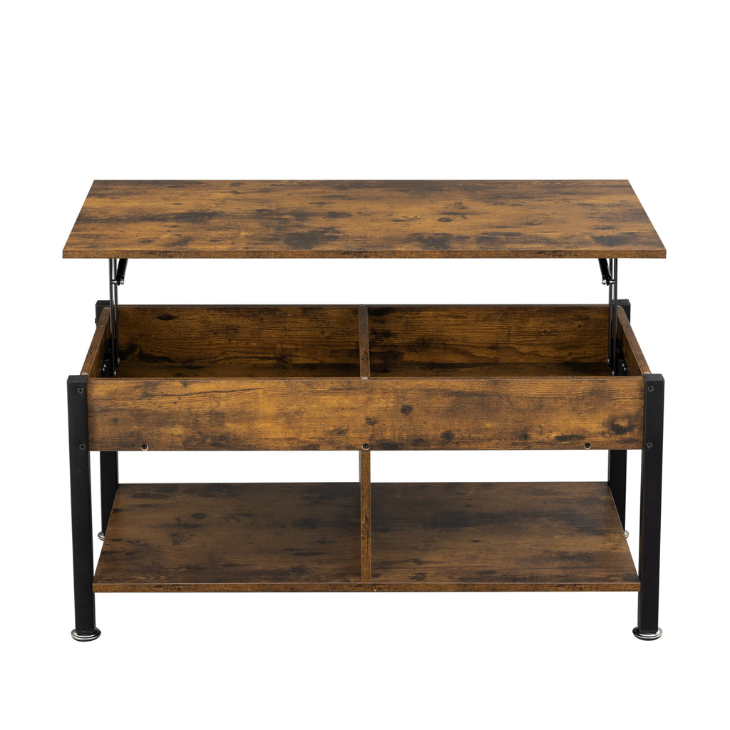 Leoglint Metal coffee table,desk,with a lifting table,and hidden storage space.There were two removable wicker baskets that could be placed in any space such as the living room,color:brown with fire wood grain