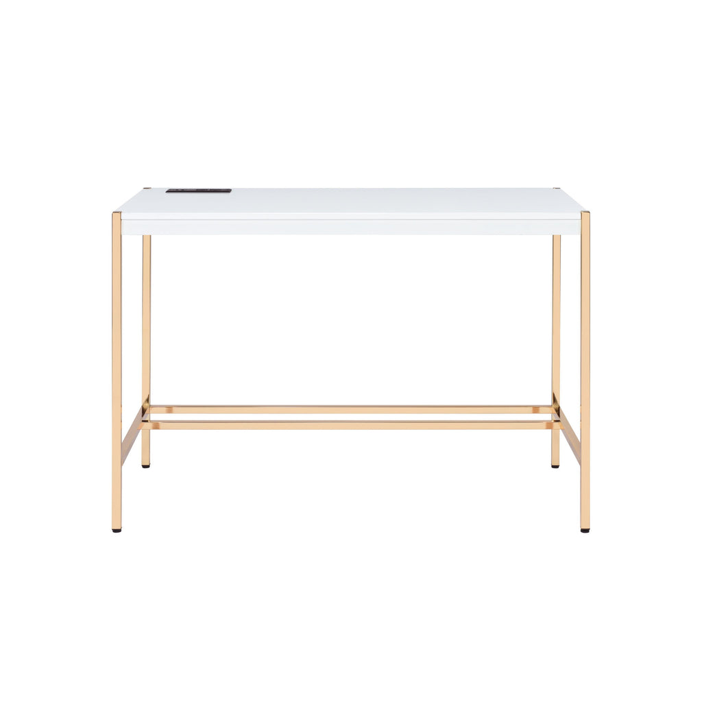 Leoglint ACME Midriaks Writing Office Desk w/USB Port in White & Gold Finish OF00020