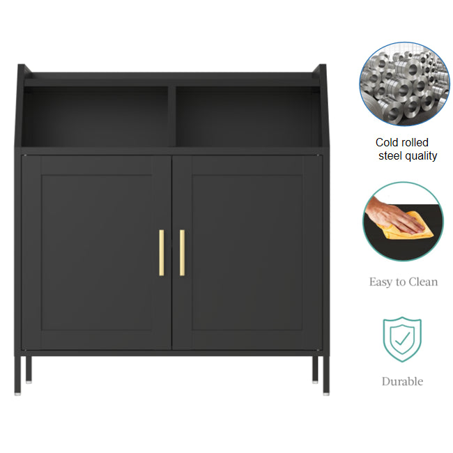 Leoglint Metal Buffet Sideboard Cabinet  with Storage,Storage Cabinet Modern Sideboard Buffet Table with Doors for Living Room Kitchen Dining Room,Black