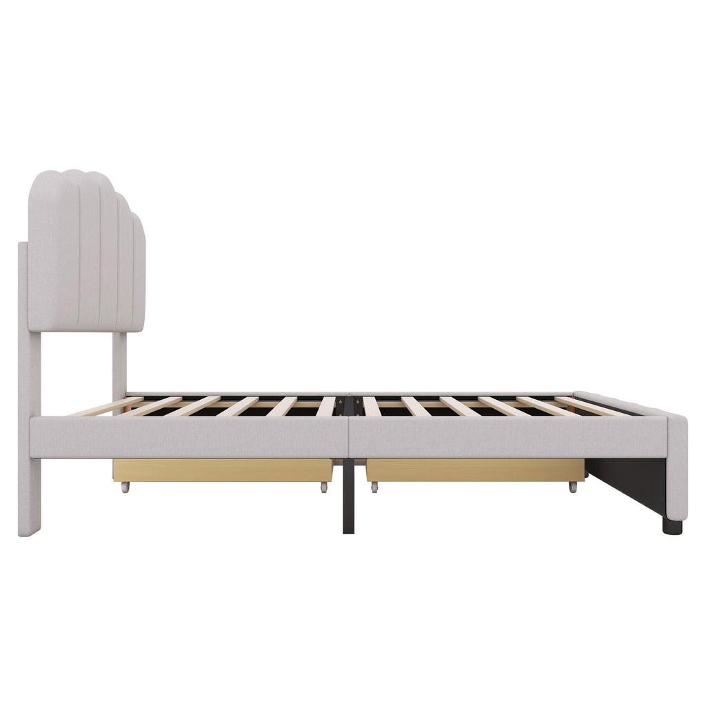 Leoglint Twin Size Upholstered Bed Frame with 2 Storage Drawers,Wood Slat Support, Beige