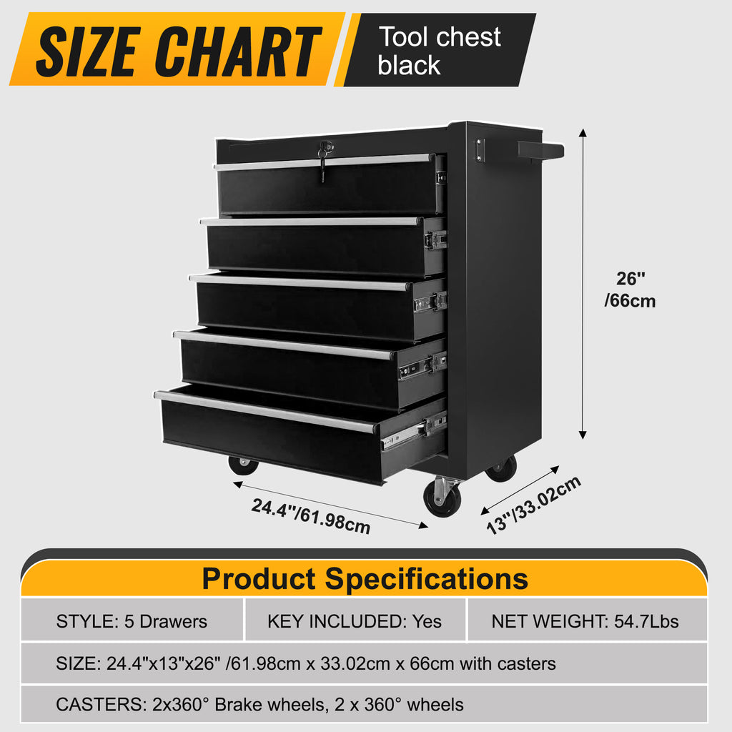 Leoglint High Capacity Rolling Tool Chest with Wheels and Drawers, 5-Drawer Tool Storage Cabinet