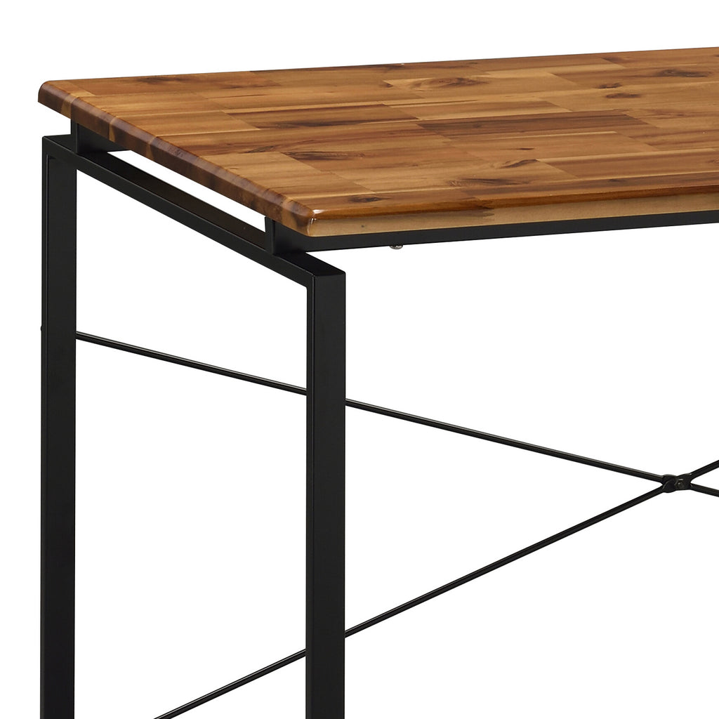 Leoglint Oak and Black Writing Office Desk with Metal Sled Base