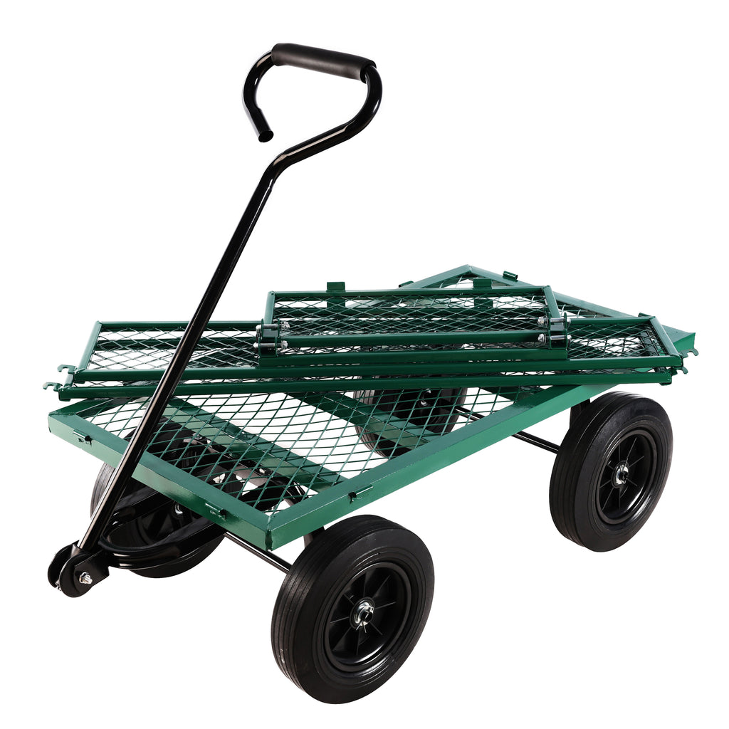 Leoglint (Green solid wheels wagon cart) Solid wheels Tools cart Wagon Cart Garden cart trucks  make it easier to transport firewood