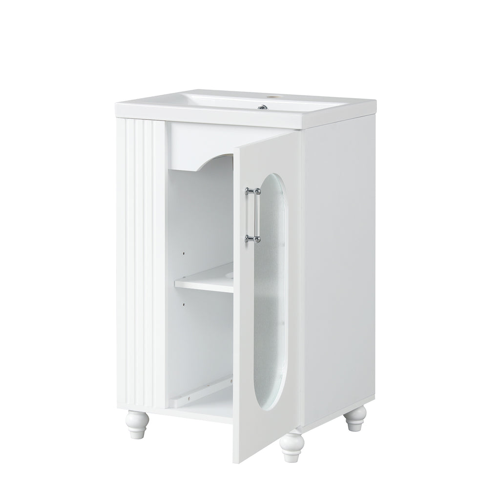 Leoglint 20" Bathroom Vanity with Sink, Bathroom Vanity Cabinet with Two-tier Shelf, Adjustable Shelf, Solid Wood and MDF, White