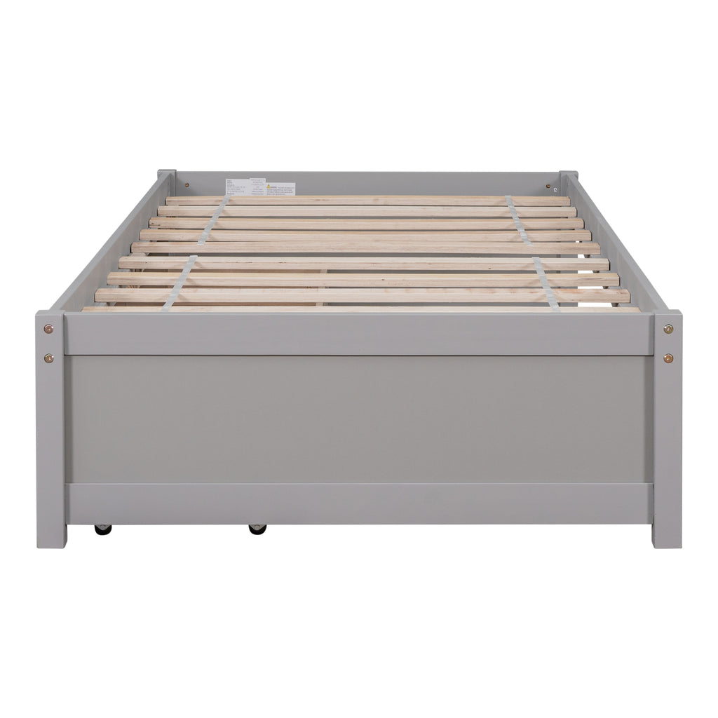 Twin Bed Frame with 2 Drawers, Solid Wood, No Box Spring Needed ,Grey(New SKU:W504P149041)