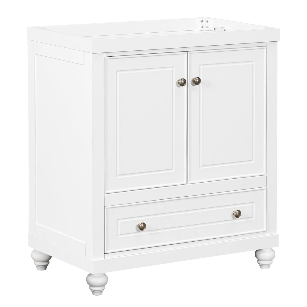 Leoglint 30" Bathroom Vanity without Sink, Base Only, Cabinet with Doors and Drawer, Solid Frame and MDF Board, White