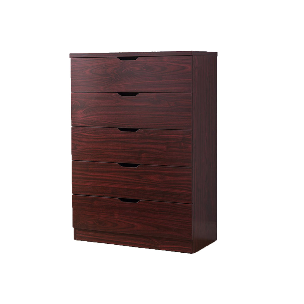 Leoglint 5 Drawer Chest Bedroom Dresser, Home Chest Cabinet with Cut-Out Handles, Mahogany