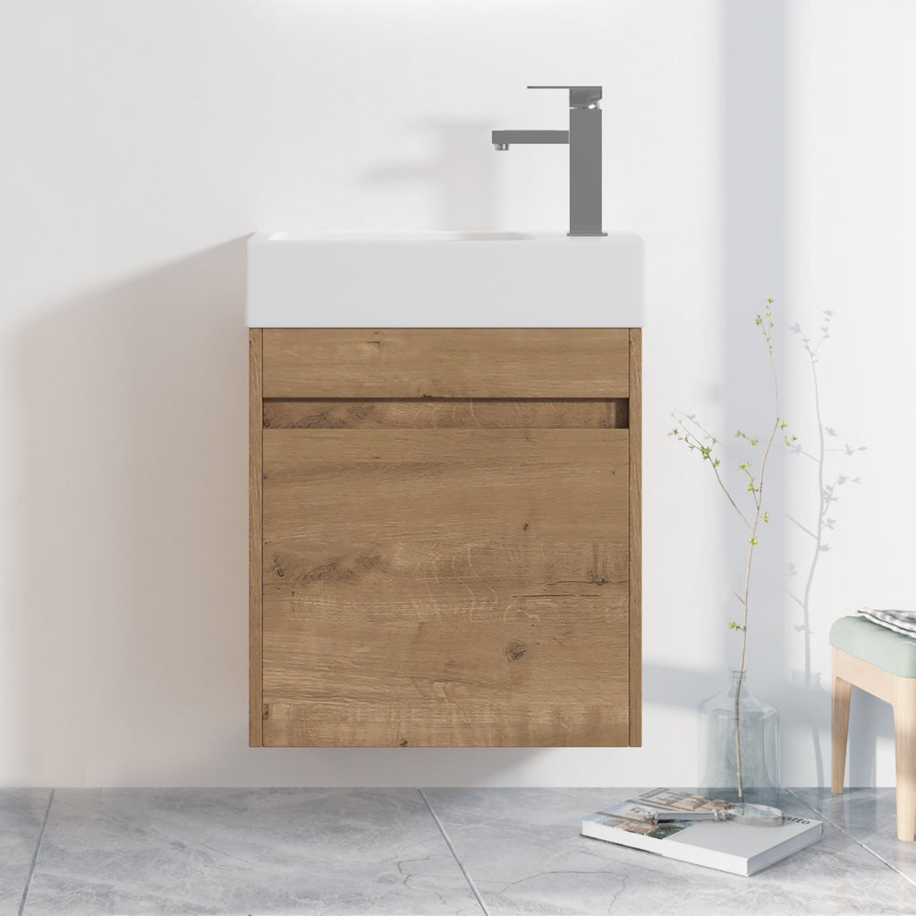 Leoglint 18'' Floating Wall-Mounted Bathroom Vanity with White Resin Sink & Soft-Close Cabinet Door