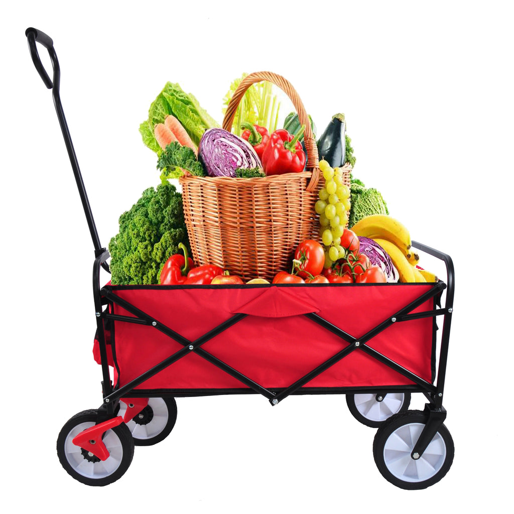 Leoglint Garden cart Folding Wagon Garden Shopping Beach Cart (Red)