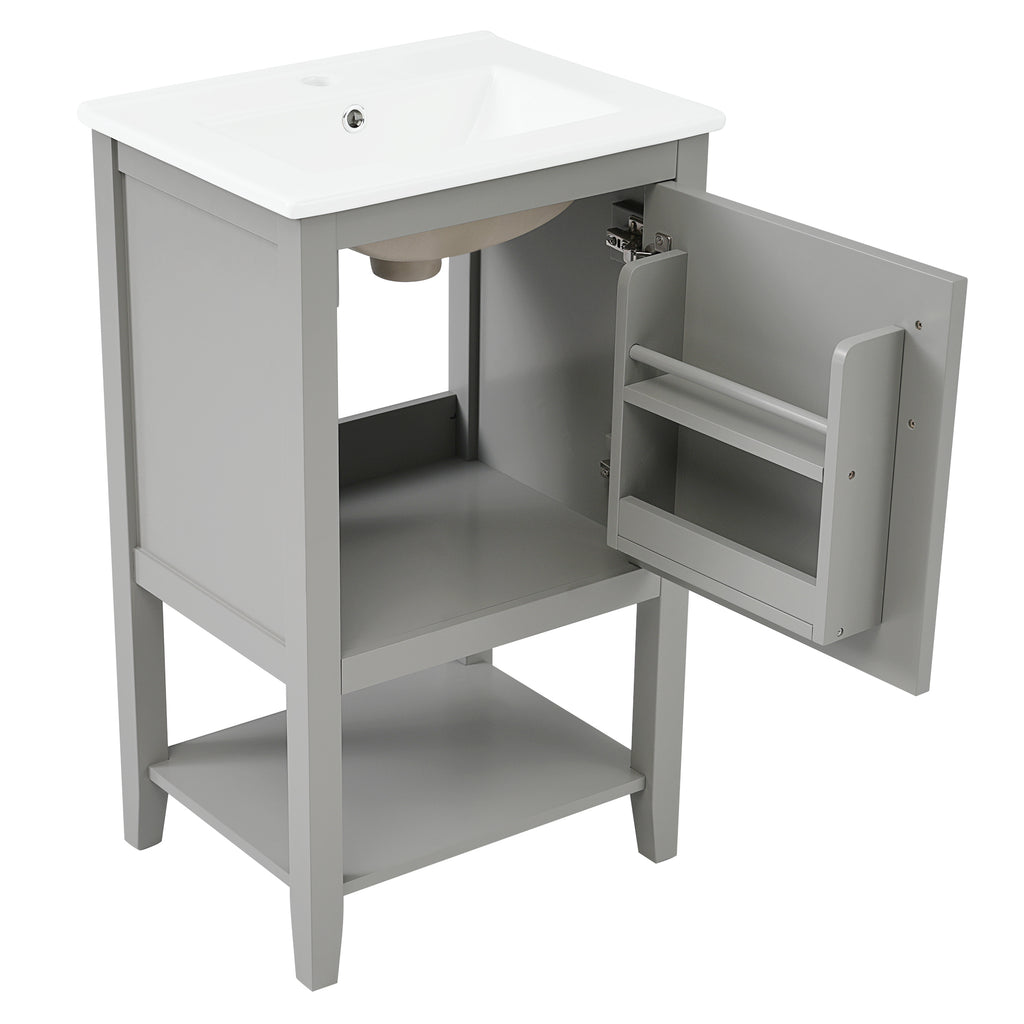 Leoglint 20" Bathroom Vanity with Sink, Bathroom Cabinet with Soft Closing Door, Storage Rack and Open Shelf, Grey