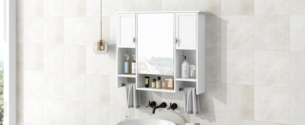 Leoglint 35'' x 28'' Modern Wall Mounted Bathroom Storage Cabinet, Bathroom Wall Cabinet with Mirror, Medicine Cabinet with Towels Bar