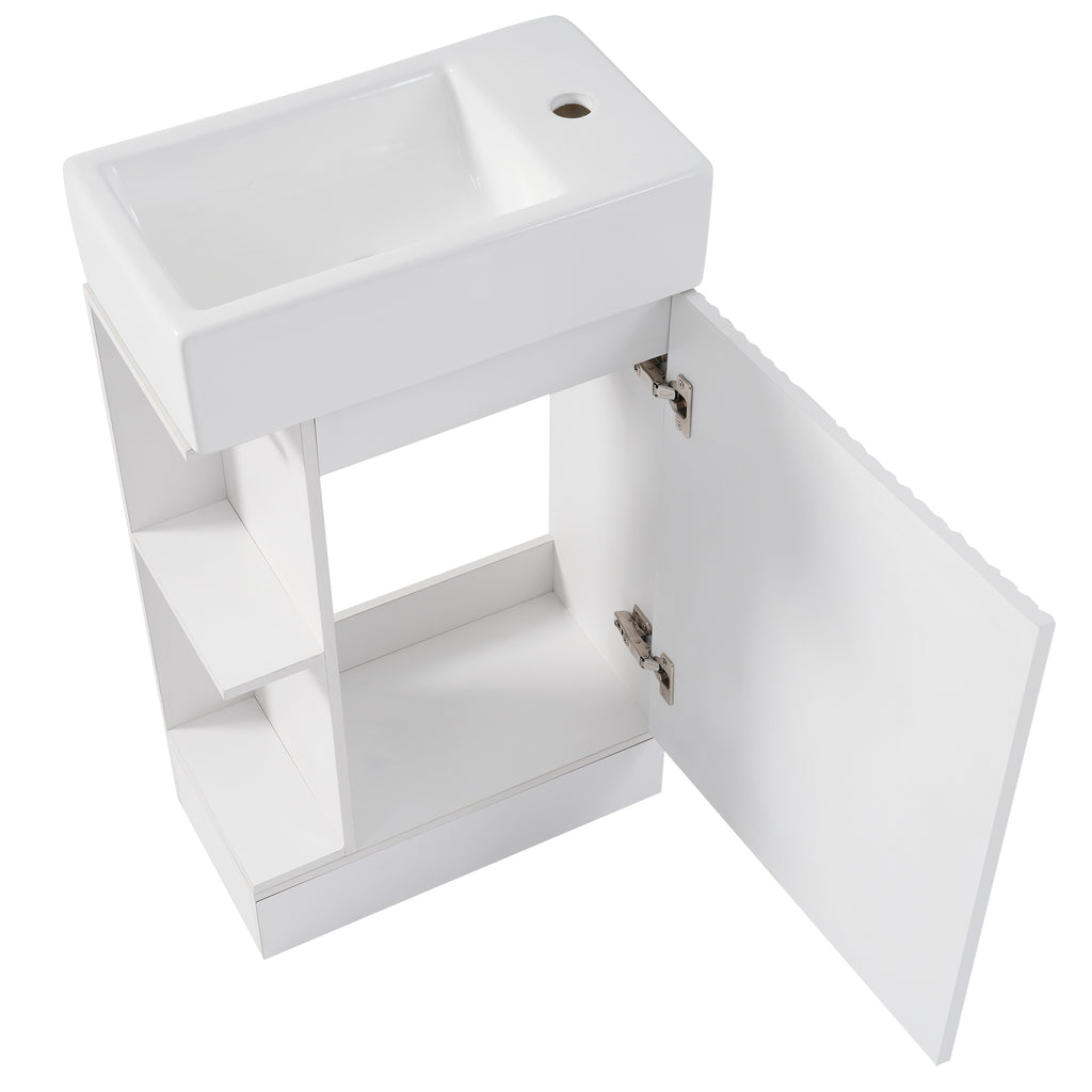 Leoglint 18.6" Bathroom Vanity with Sink, Bathroom Vanity Cabinet with Two-tier Shelf, Left or Right Orientation, White