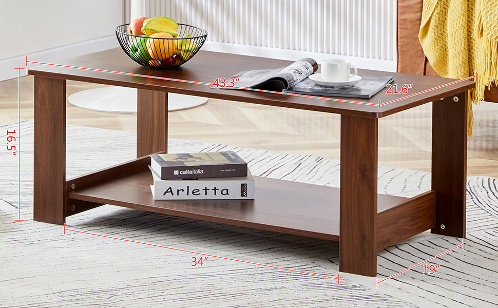 Leoglint Modern and practical walnut textured coffee tables , tea tables. The double layered coffee table is made of MDF material. Suitable for living room  43.3"*21.6"*16.5"  CT-16