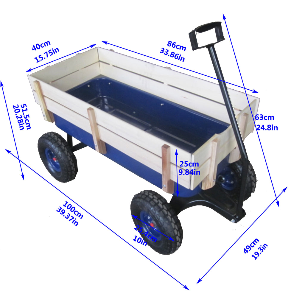 Leoglint Outdoor Wagon All Terrain Pulling Wood Railing Air Tires Garden Cart