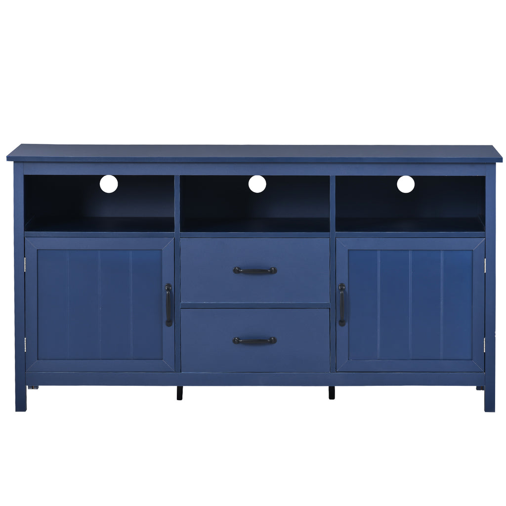 Leoglint U-Can TV Stand for TV up to 68 in with 2 Doors and 2 Drawers Open Style Cabinet, Sideboard for Living room, Navy