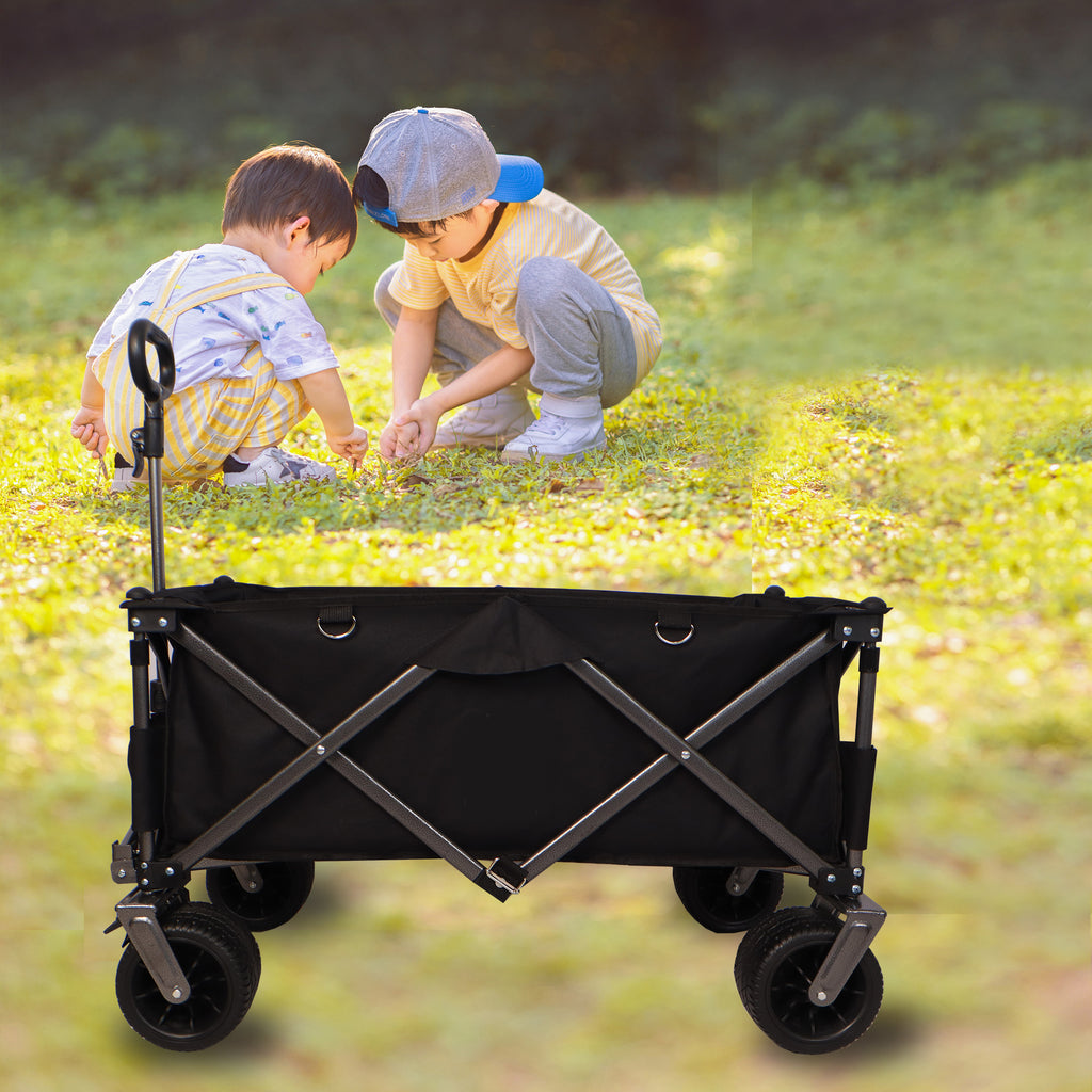 Leoglint Garden cart Folding Wagon, Heavy Duty Utility Beach Wagon Cart for Sand with Big Wheels, Adjustable Handle&Drink Holders for Shopping, Camping,Garden and Outdoor