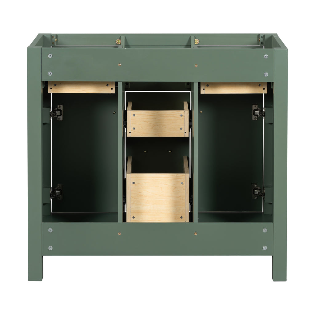 Leoglint 36'' Bathroom Vanity without sink, Modern Freestanding Single Bathroom Cabinet with 4 Drawers & 2 Cabinets,Storage Cabinet for Bathroom, Solid Wood Frame Vanity Only, Green (NOT INCLUDE SINK)