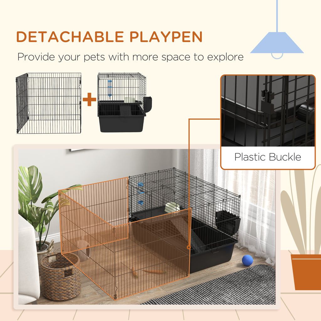 Leoglint Small Animal Cage with Playpen, Pet Habitat Indoor for Guinea Pigs Hedgehogs Bunnies with Accessories, Water Bottle, Food Dish, Feeding Trough, 42" x 33" x 21"