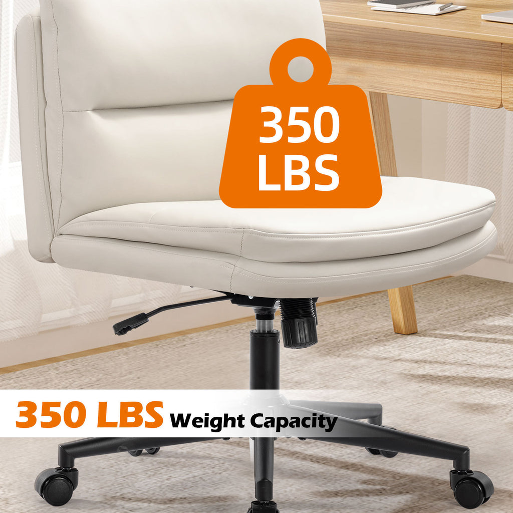 Leoglint Office Chair Armless Desk Chair with Wheels, PU Padded Wide Seat Home Office Chairs, 120° Rocking Mid Back Cute Computer Chair for Bedroom, Vanity, Makeup