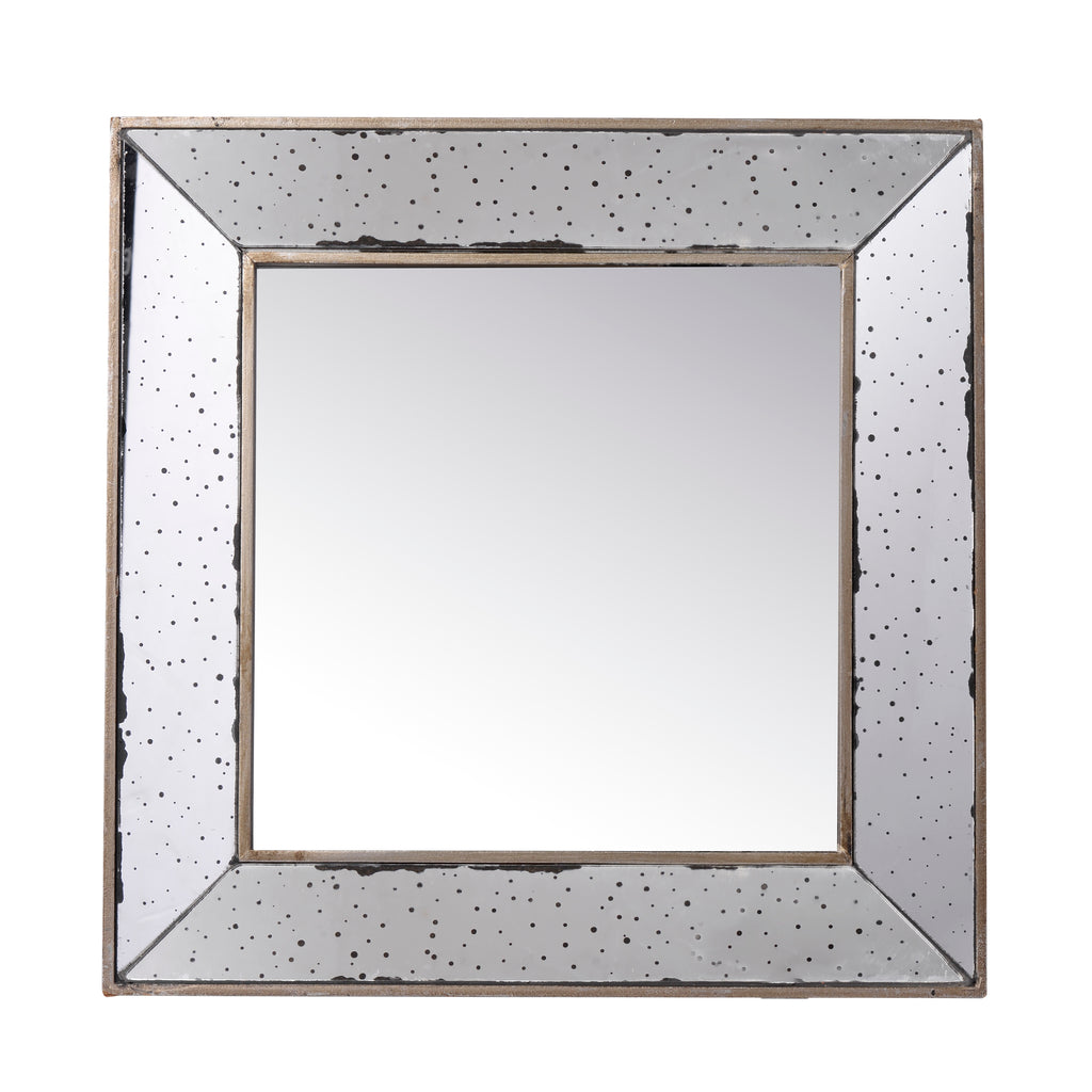 Leoglint 18" x 18" Distressed Silver Square Accent Mirror, Traditional Style Framed Wall Mirror for Living Room, Entryway, Office, Bedroom, Hallway