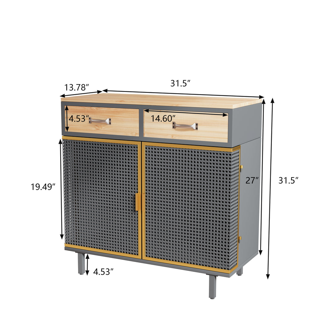 Leoglint 31.5"Wide 2 Drawer Sideboard, Modern Furniture Decor, Made with Iron+ Carbonized Bamboo, Easy Assembly