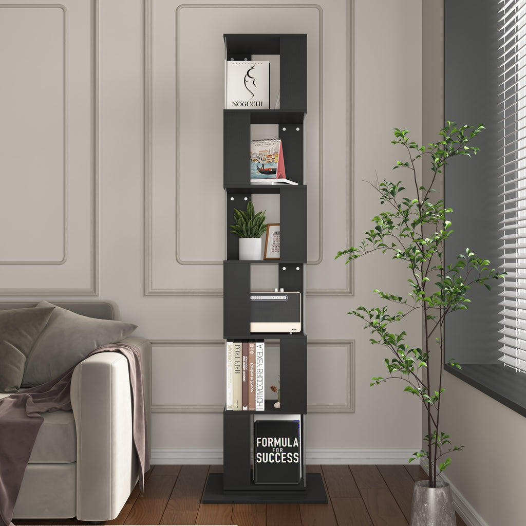 Leoglint 6 tier Rotating Bookshelf, Floor Rack Simple Bookcase  with Acrylic plate Student Multi-Function Creative Bookshelf for Living Room with anti-toppling base