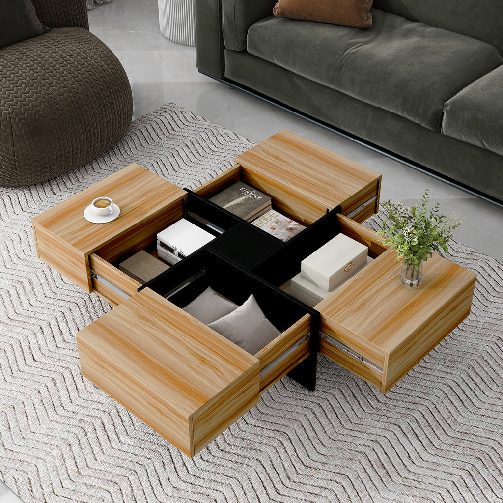 Leoglint ON-TREND Unique Design Coffee Table with 4 Hidden Storage Compartments, Square Cocktail Table with Extendable Sliding Tabletop, UV High-gloss Design Center Table for Living Room, 31.5"x 31.5"