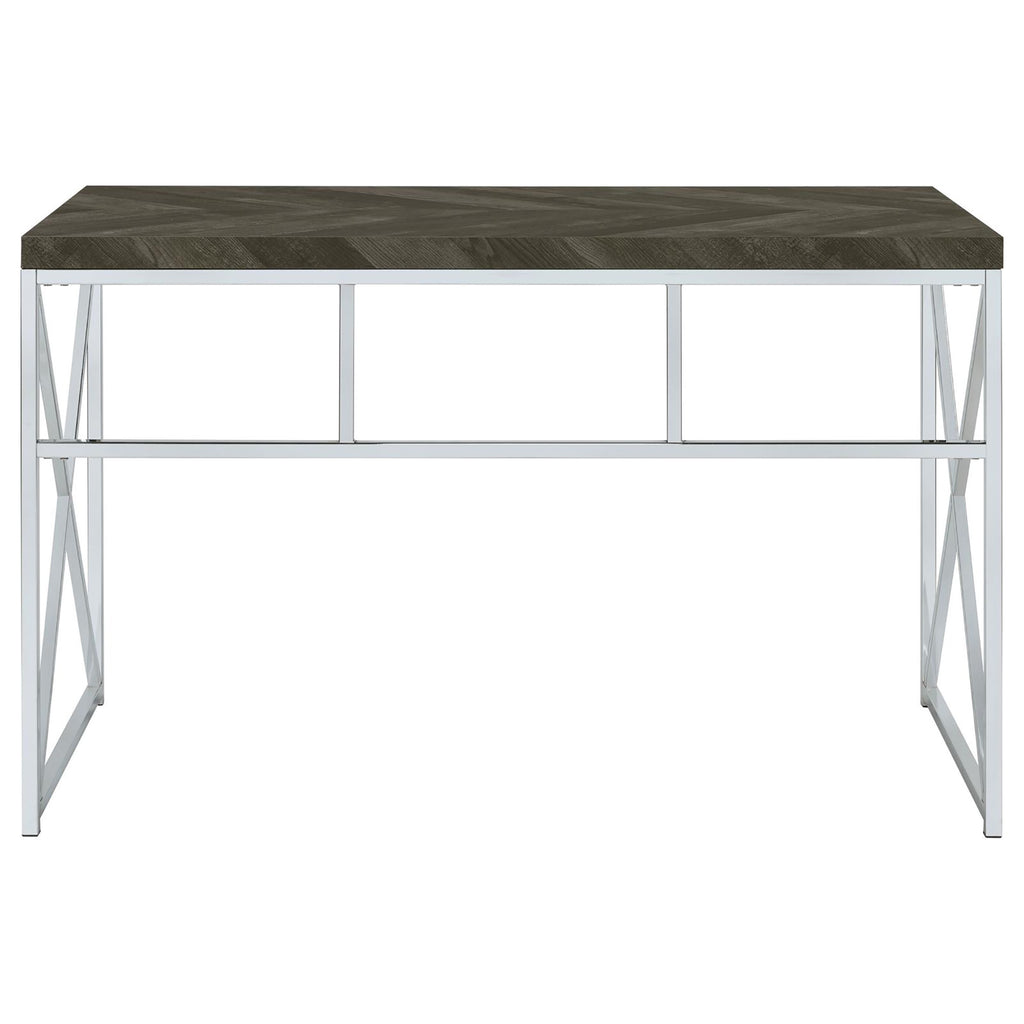 Leoglint Rustic Grey Herringbone and Chrome Writing Office Desk