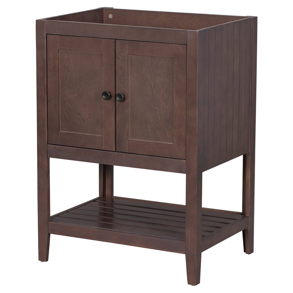 Leoglint 24" Bathroom Vanity Base Only, Soild Wood Frame, Bathroom Storage Cabinet with Doors and Open Shelf, Brown