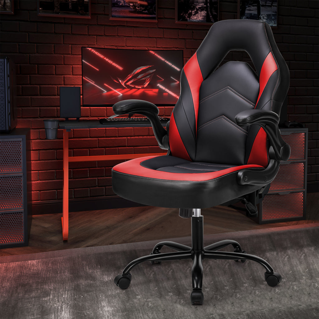 Leoglint Sweetcrispy Gaming Chair - PU Leather Computer Chair Ergonomic Office Chair with Lumbar Support, Height Adjustable Rolling Desk Chairs with Flip-up Armrests