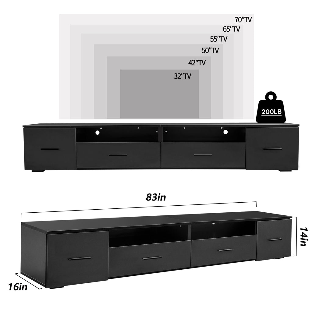 Leoglint Black TV Stand for Living Room,  Modern Entertainment Center Stand for TV Up to 90 Inch, Large Led TV Stand with 4 Storage Drawers, High Glossy Waterproof  TV Console, TV Table Media Furniture