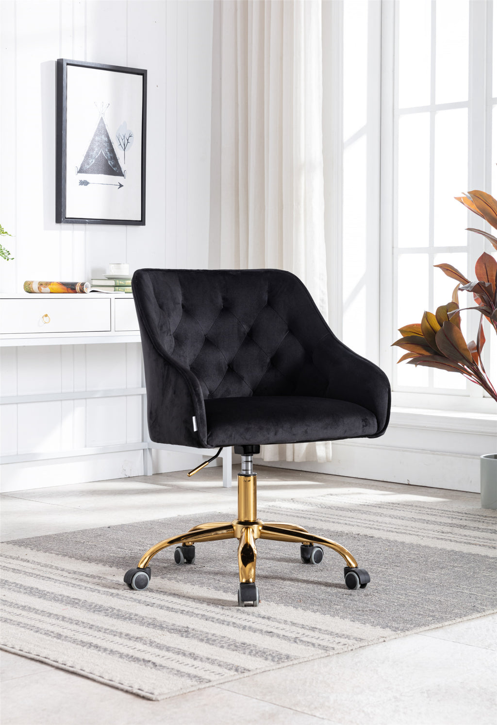 Leoglint COOLMORE Velvet Home Office Chair, Modern Cute Computer Chair, Wheels Swivel Height Adjustable Swivel Task Chair for Home Office (Black Velvet)