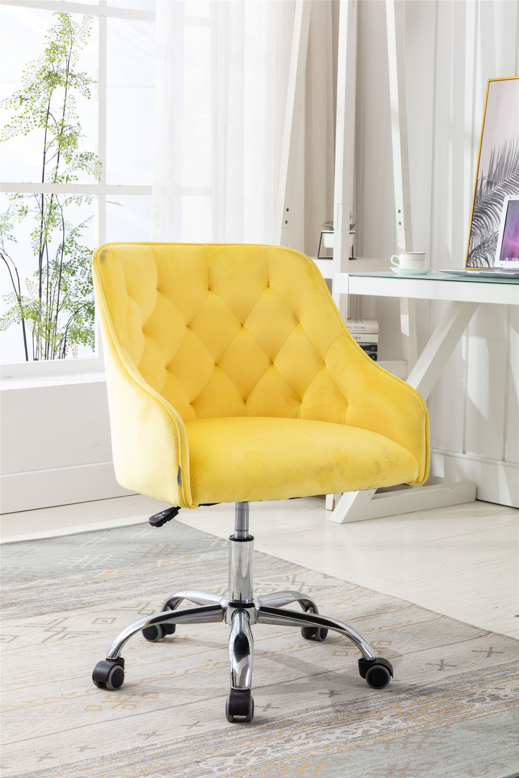 Leoglint COOLMORE Velvet Home Office Chair, Modern Cute Computer Chair, Wheels Swivel Height Adjustable Swivel Task Chair for Home Office (Yellow Velvet)