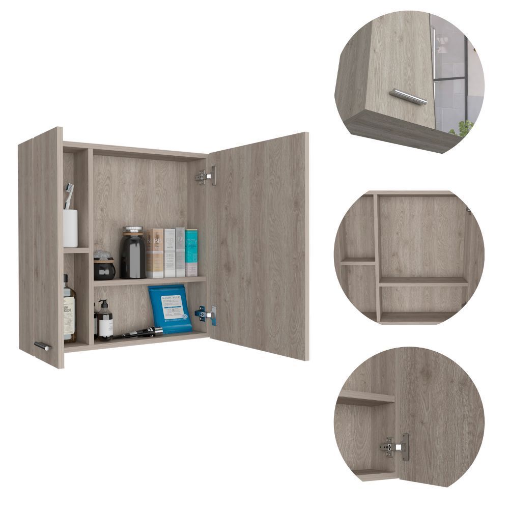 Leoglint Medicine Cabinet Prague, Four Internal Shelves, Single Door, Light Gray Finish