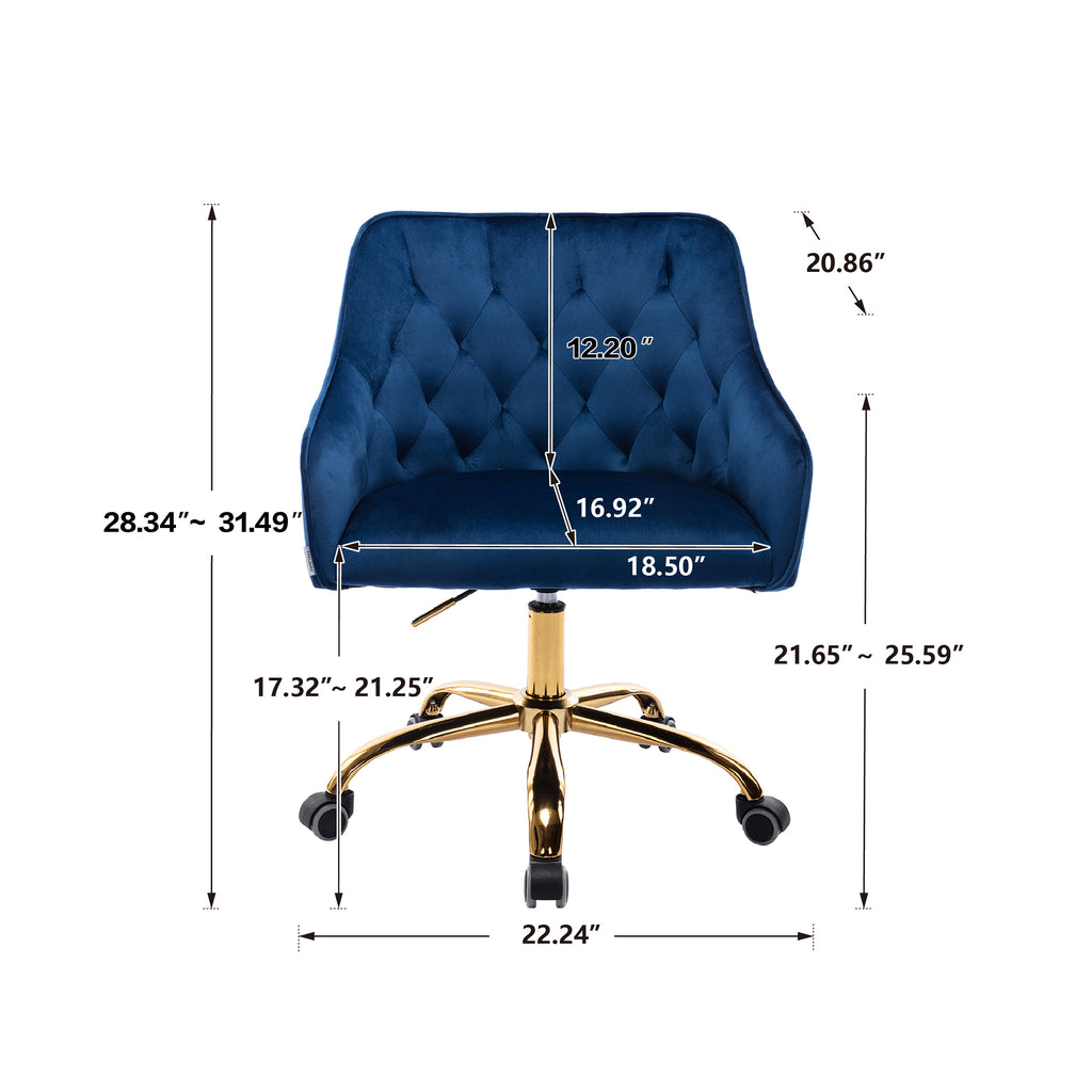 Leoglint COOLMORE Velvet Home Office Chair, Modern Cute Computer Chair, Wheels Swivel Height Adjustable Swivel Task Chair for Home Office (Navy Velvet)