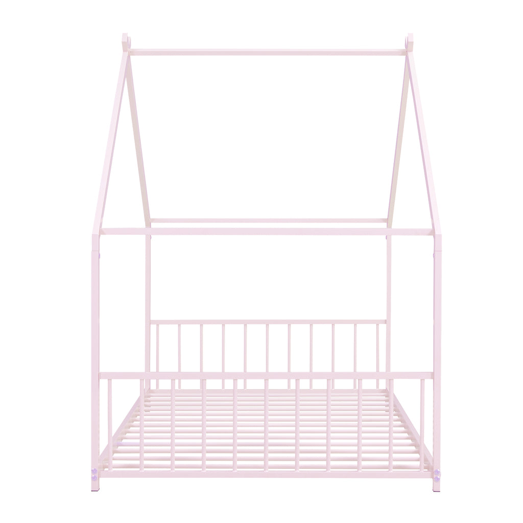 Leoglint Twin Size Metal House Bed Frame, Pink