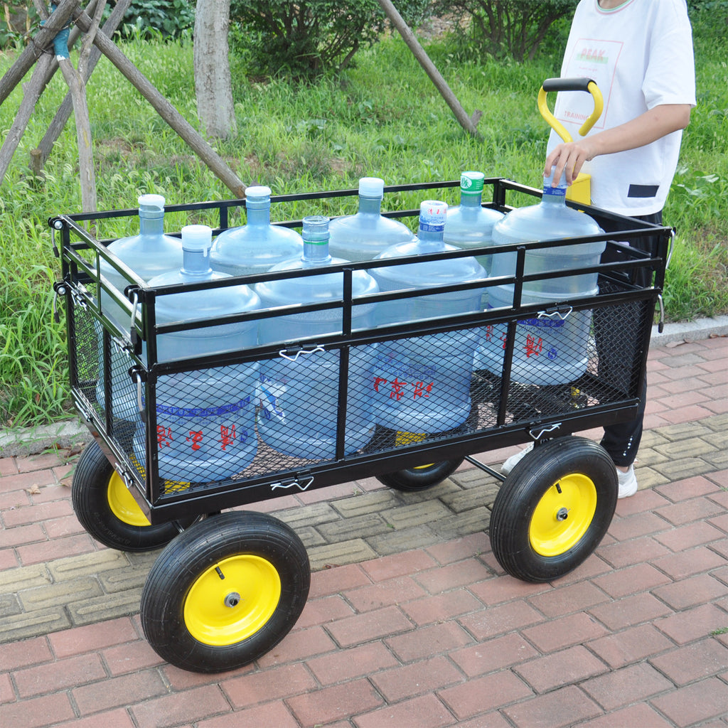 Leoglint Big Wagon Cart Garden cart trucks make it easier to transport firewood Yellow+BlackB