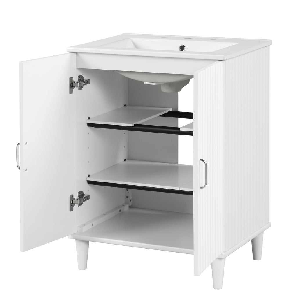 Leoglint 24" Bathroom Vanity with Sink, Bathroom Vanity Cabinet with Two Doors, Adjustable Shelves, Solid Wood and MDF, White