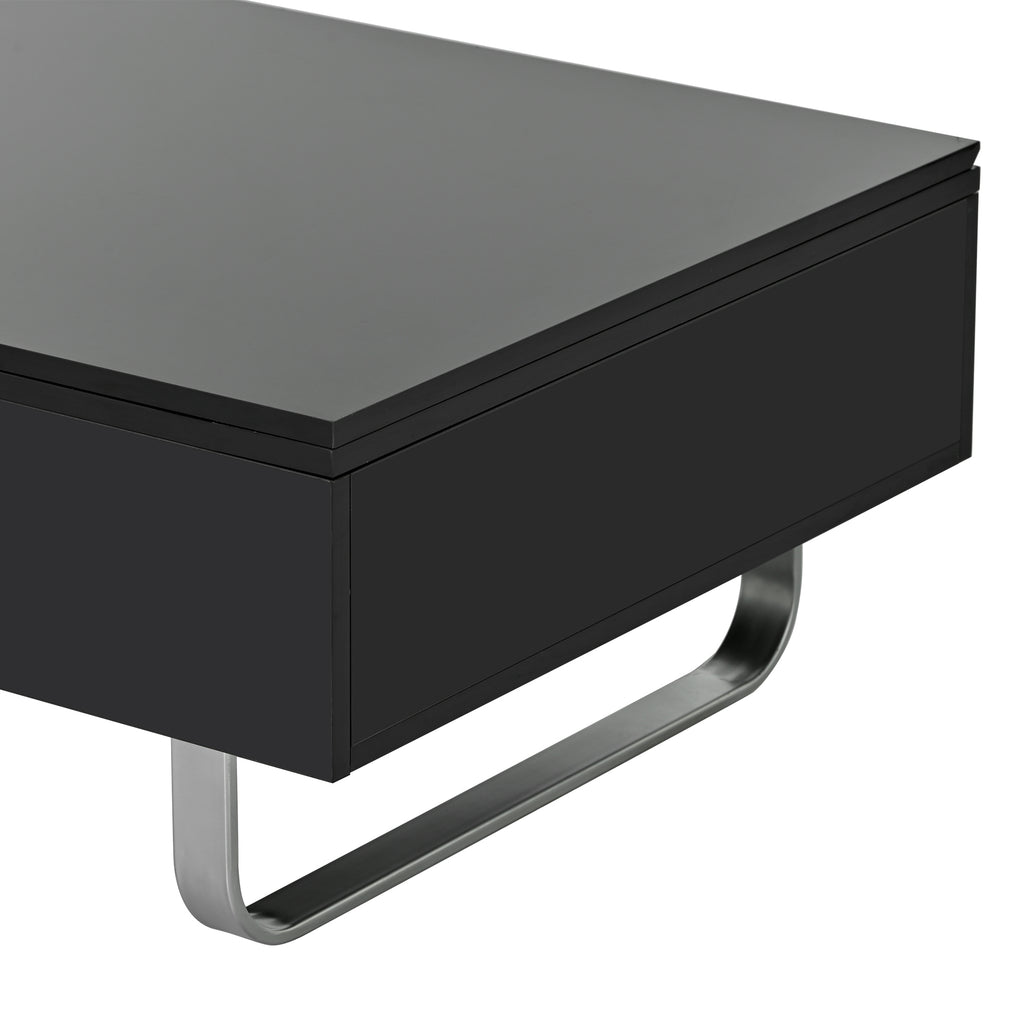 Leoglint [VIDEO provided] ON-TREND Multi-functional Coffee Table with Lifted Tabletop, Contemporary Cocktail Table with Metal Frame Legs, High-gloss Surface Dining Table for Living Room, Black