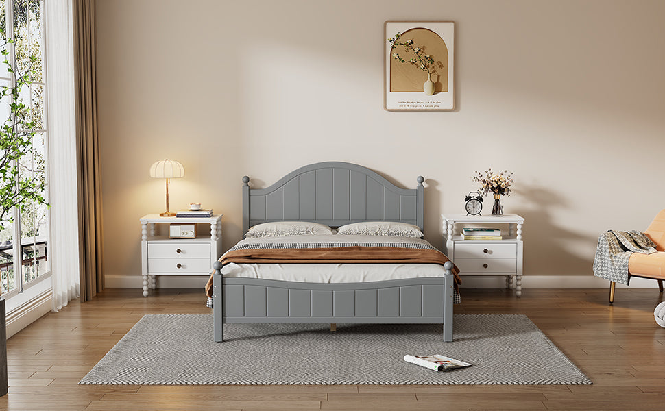 Traditional Concise Style Gray Solid Wood Platform Bed Frame, No Need Box Spring, Full