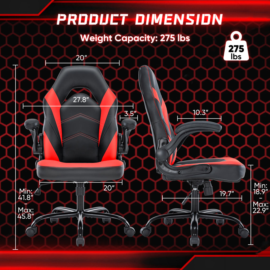 Leoglint Sweetcrispy Gaming Chair - PU Leather Computer Chair Ergonomic Office Chair with Lumbar Support, Height Adjustable Rolling Desk Chairs with Flip-up Armrests