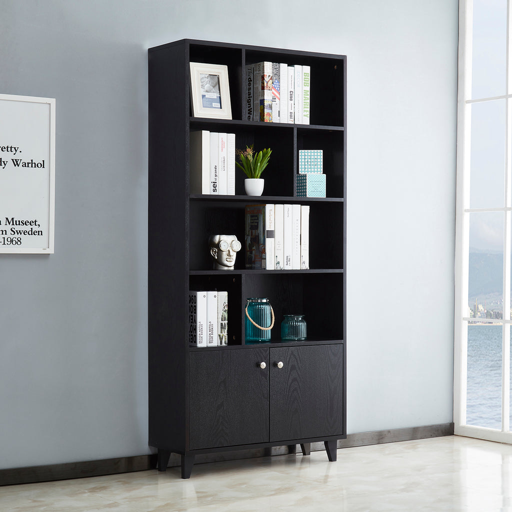 Leoglint Bookcase, Bookshelf with Doors, Black--[Old sku:AM180710-B]